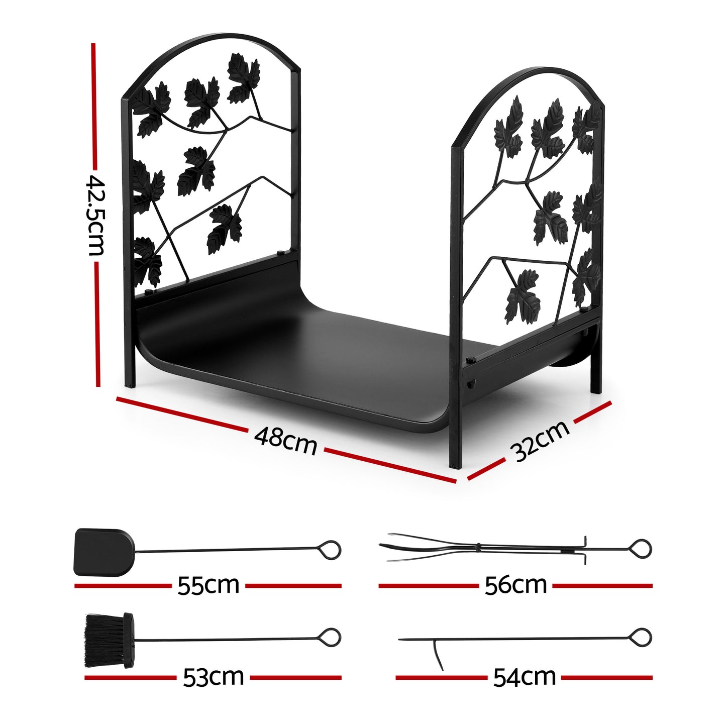 Gardeon Firewood Rack 48cm Wood Rack Firewood Storage Indoor Outdoor Black-1