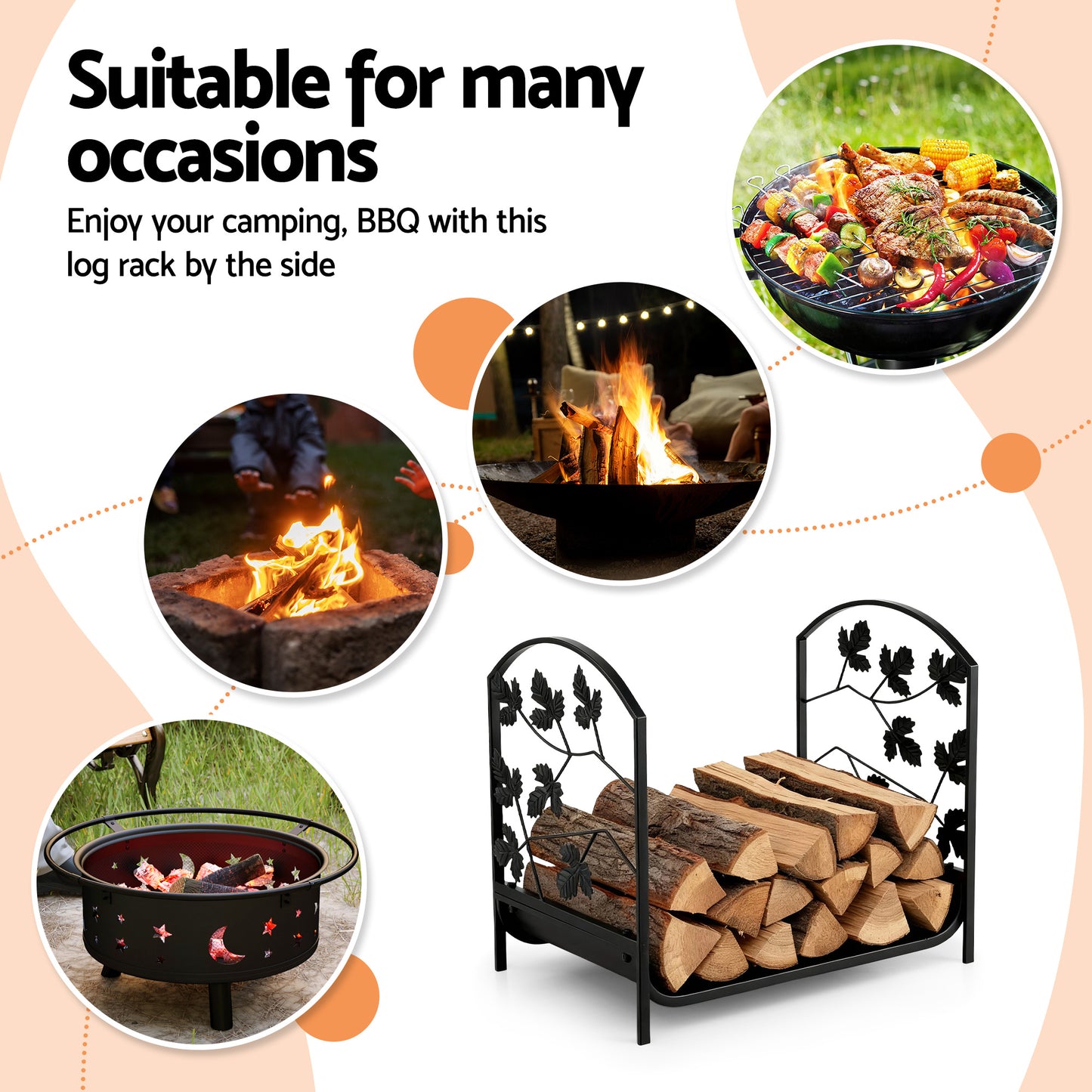 Gardeon Firewood Rack 48cm Wood Rack Firewood Storage Indoor Outdoor Black-4