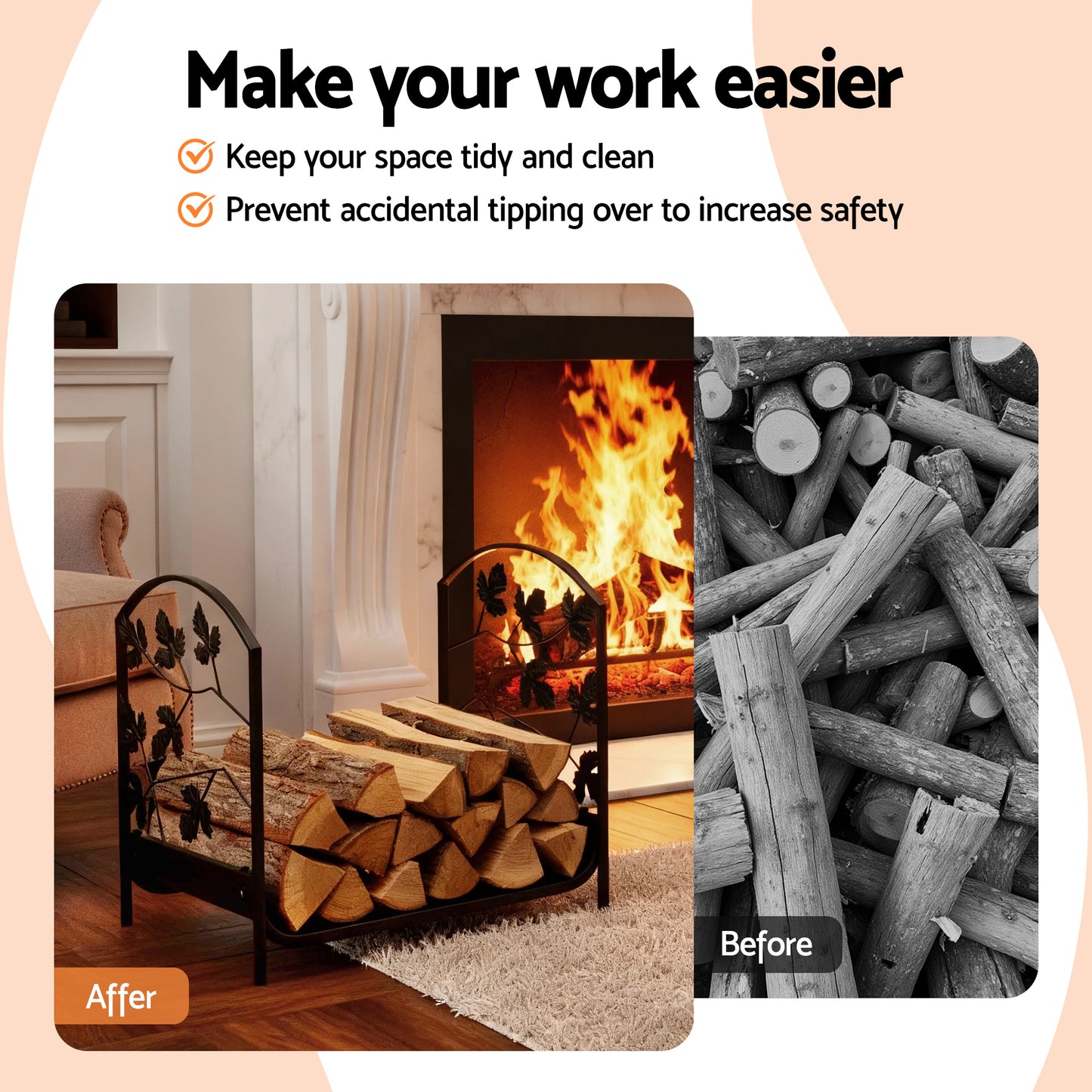 Gardeon Firewood Rack 48cm Wood Rack Firewood Storage Indoor Outdoor Black-5