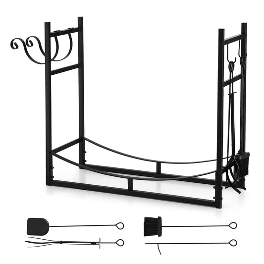 Gardeon Firewood Rack 84cm Wood Rack Firewood Storage Indoor Outdoor Black-0