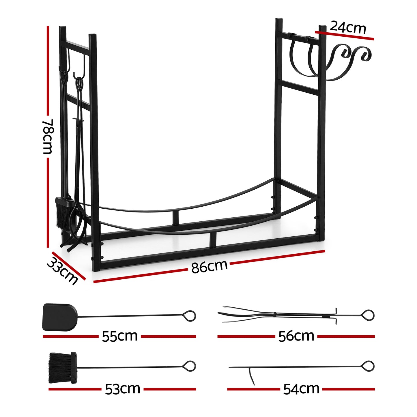 Gardeon Firewood Rack 84cm Wood Rack Firewood Storage Indoor Outdoor Black-1