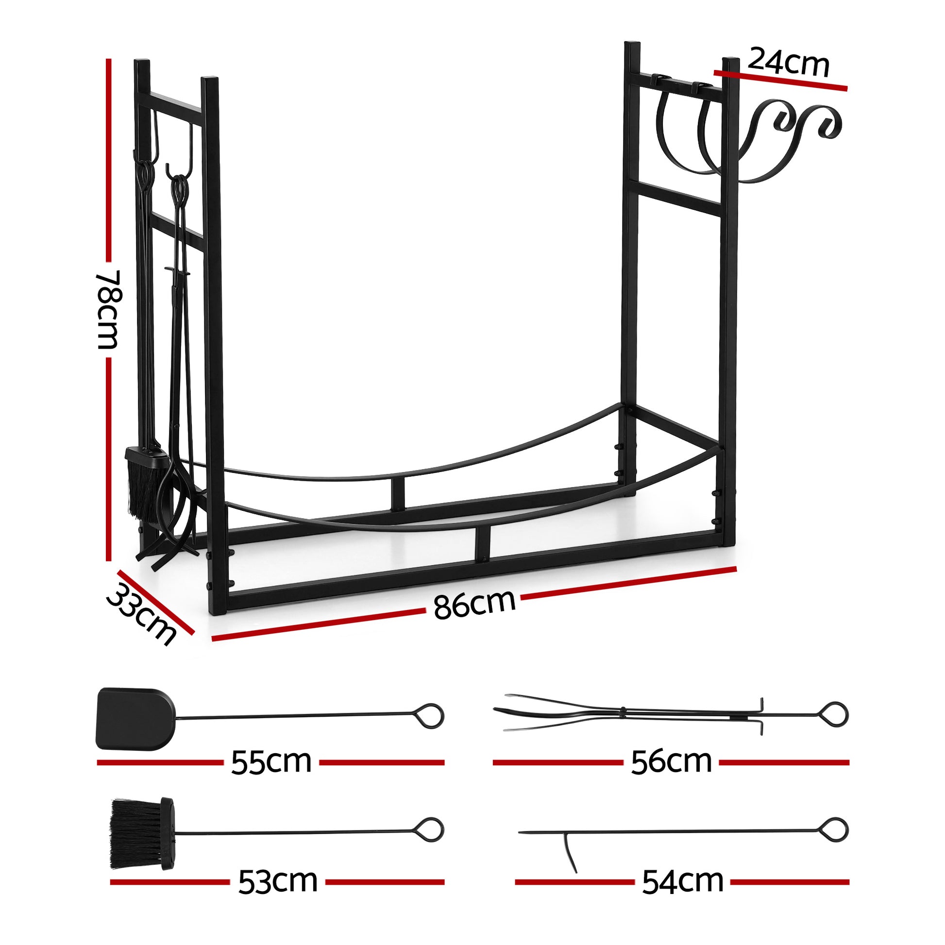 Gardeon Firewood Rack 84cm Wood Rack Firewood Storage Indoor Outdoor Black-1