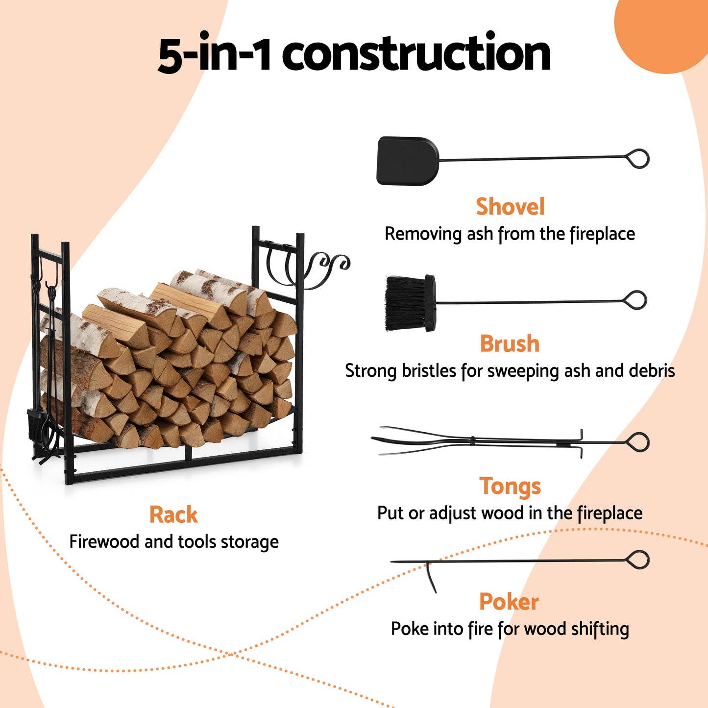 Gardeon Firewood Rack 84cm Wood Rack Firewood Storage Indoor Outdoor Black-3