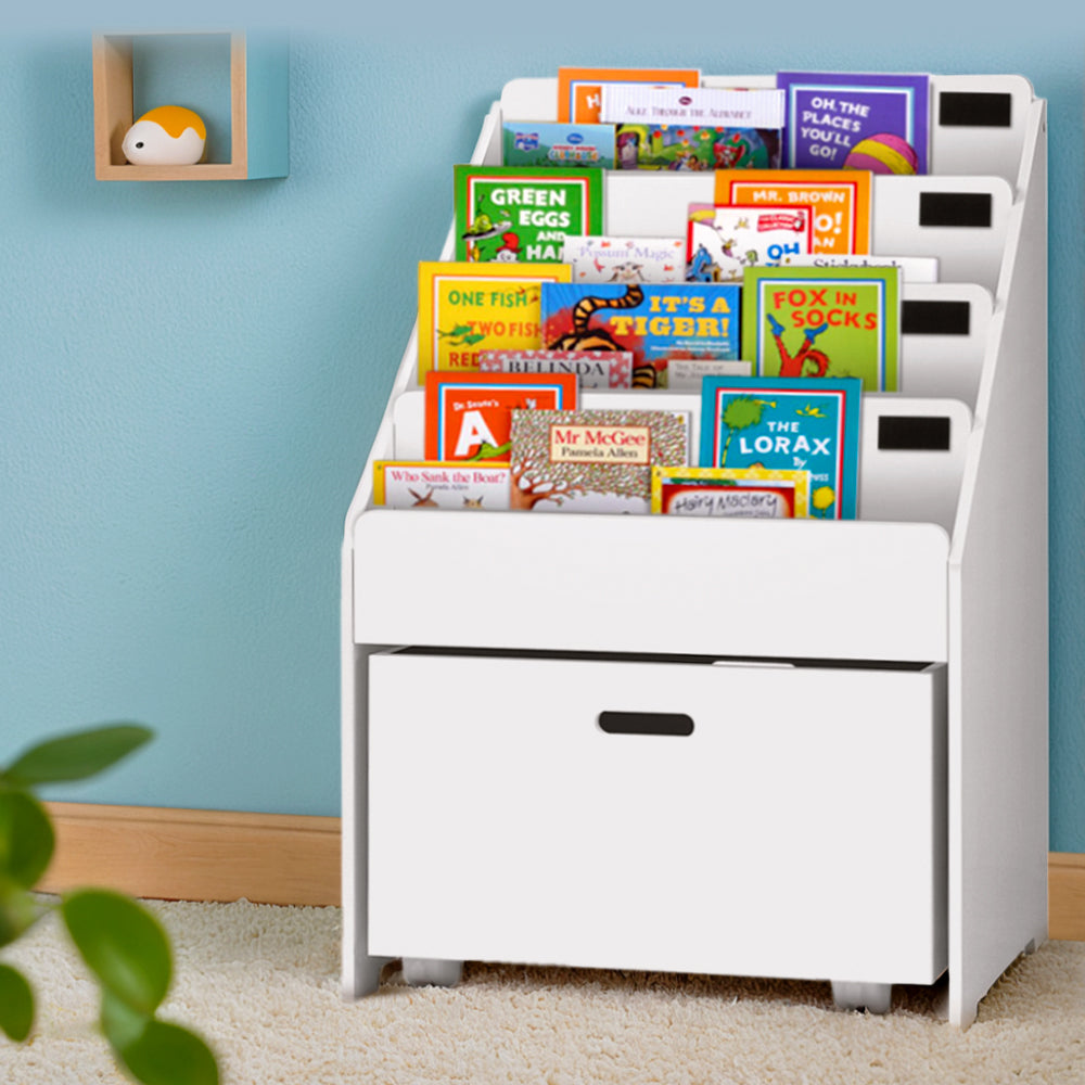 Keezi 4 Tiers Kids Bookshelf Storage Organiser Children Bookcase Drawers Display-6