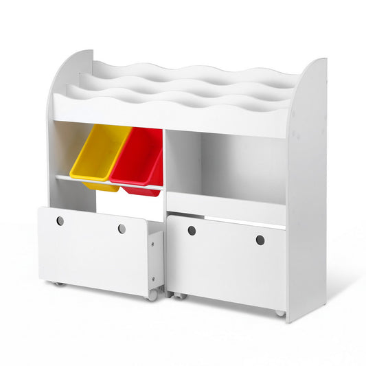 Keezi 3 Tiers Kids Bookshelf Storage Children Bookcase Toy Box Organiser Display White-0