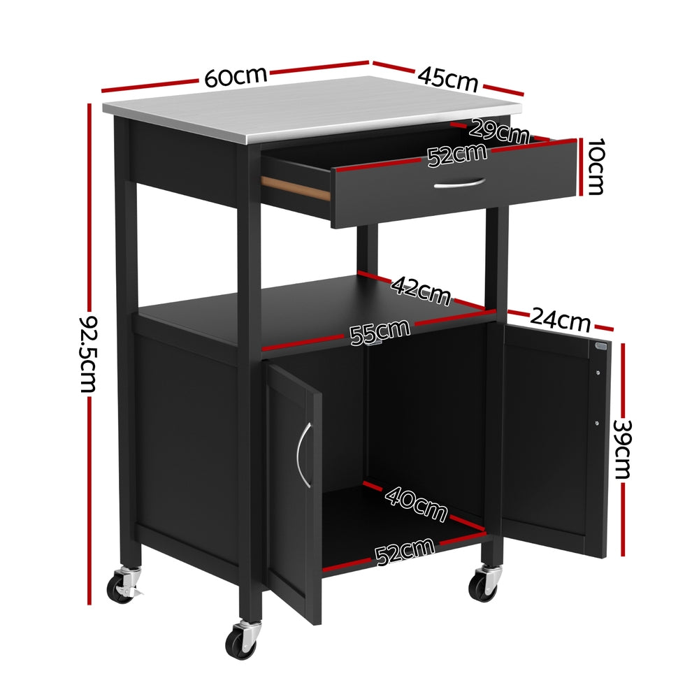 Artiss Kitchen Island Trolley Rolling Serving Cart Storage Drawer Cupboard 60cm-2