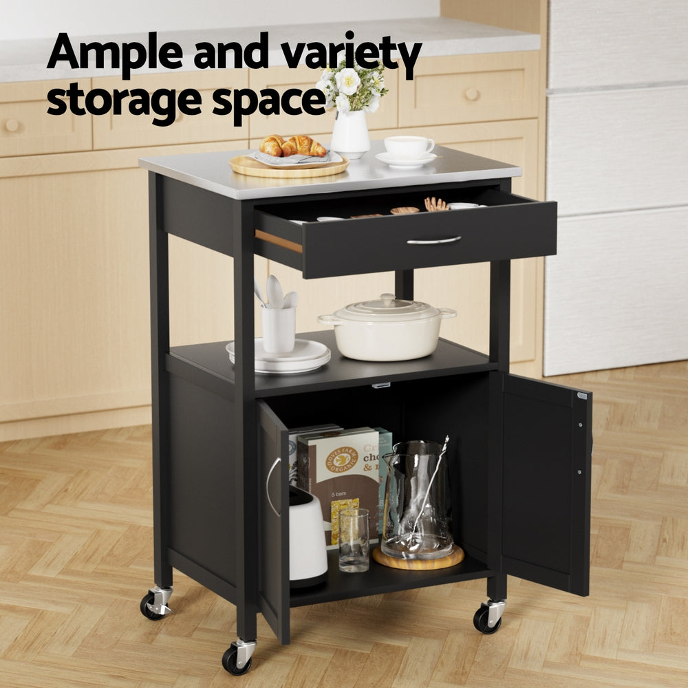 Artiss Kitchen Island Trolley Rolling Serving Cart Storage Drawer Cupboard 60cm-4