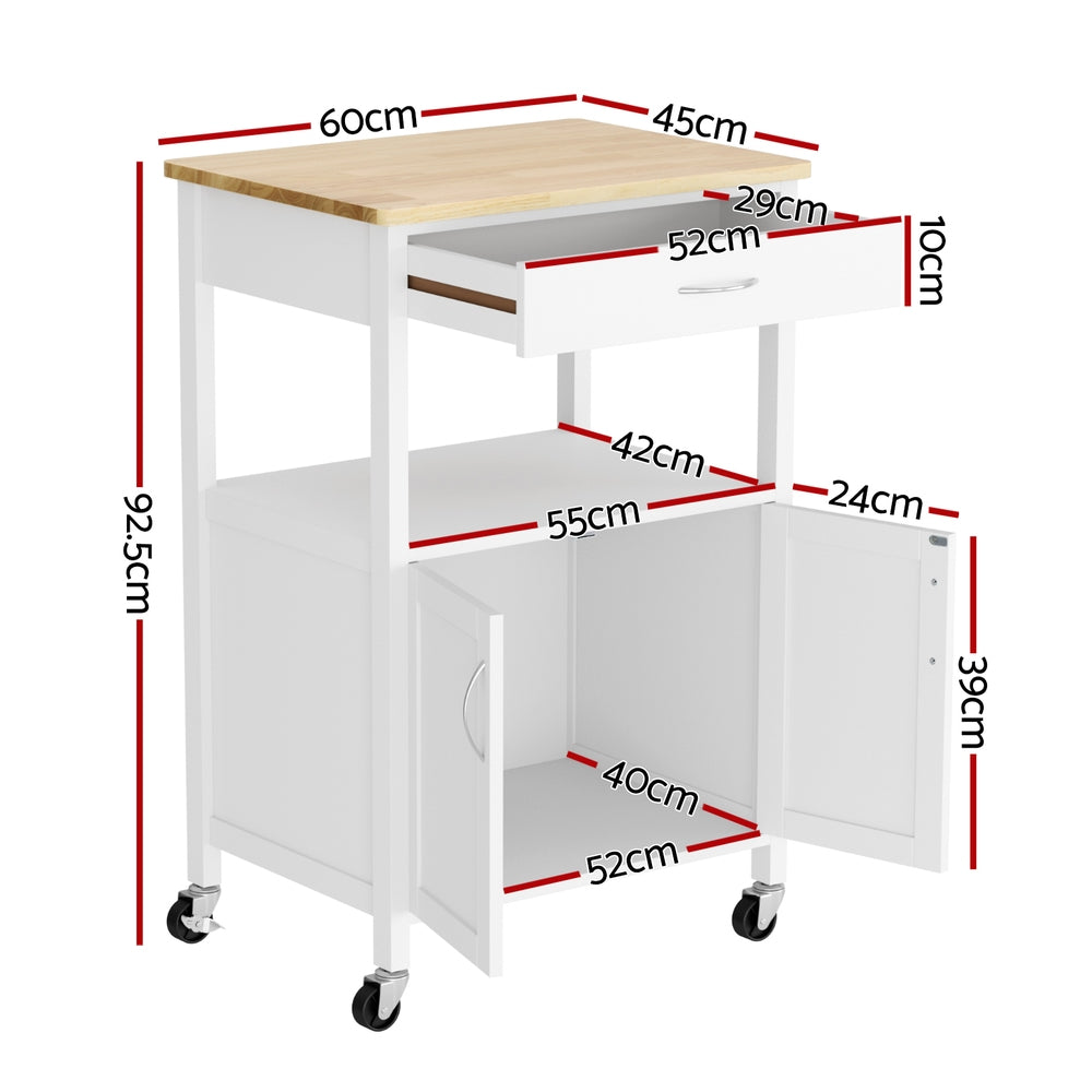 Artiss Kitchen Island Trolley Rolling Serving Cart Storage Drawer Cupboard 60cm-2