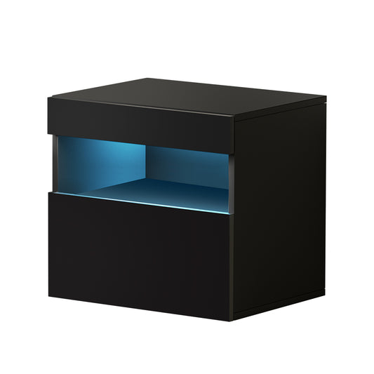 Artiss Bedside Table LED - HERES Black-0