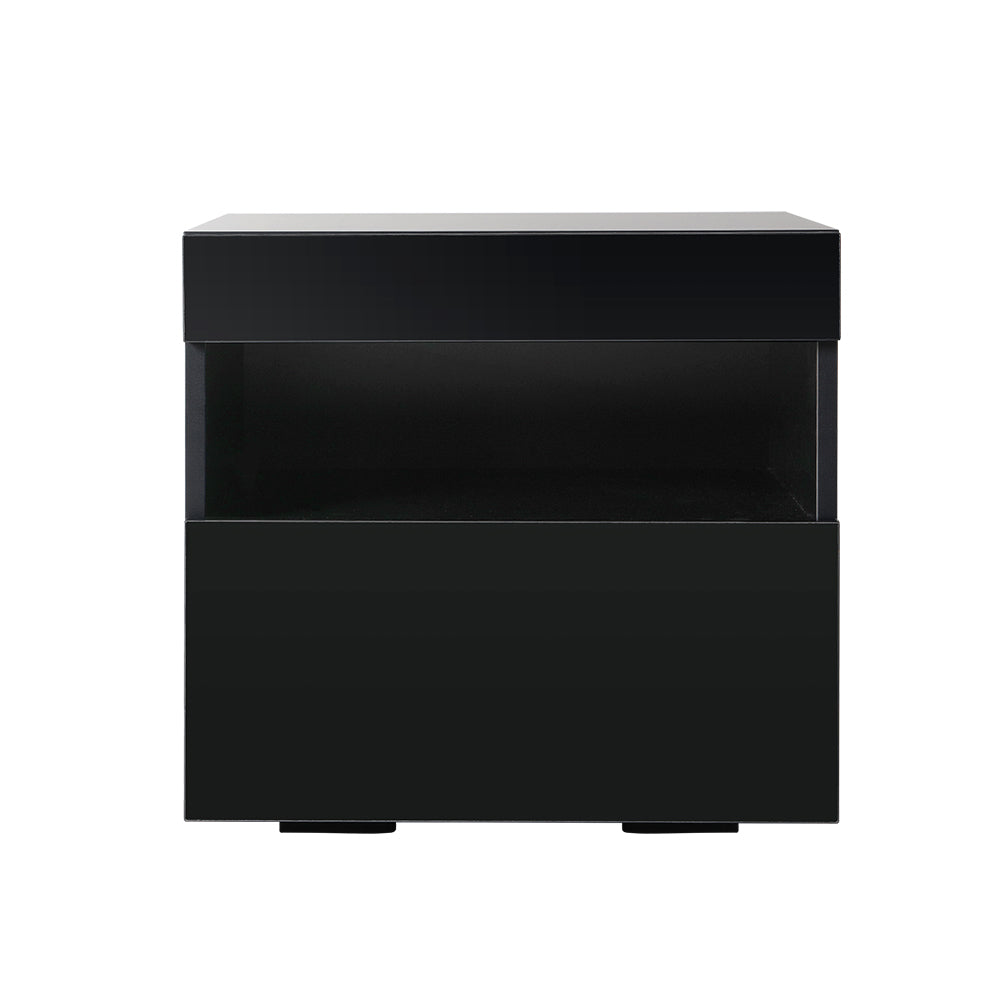 Artiss Bedside Table LED - HERES Black-2