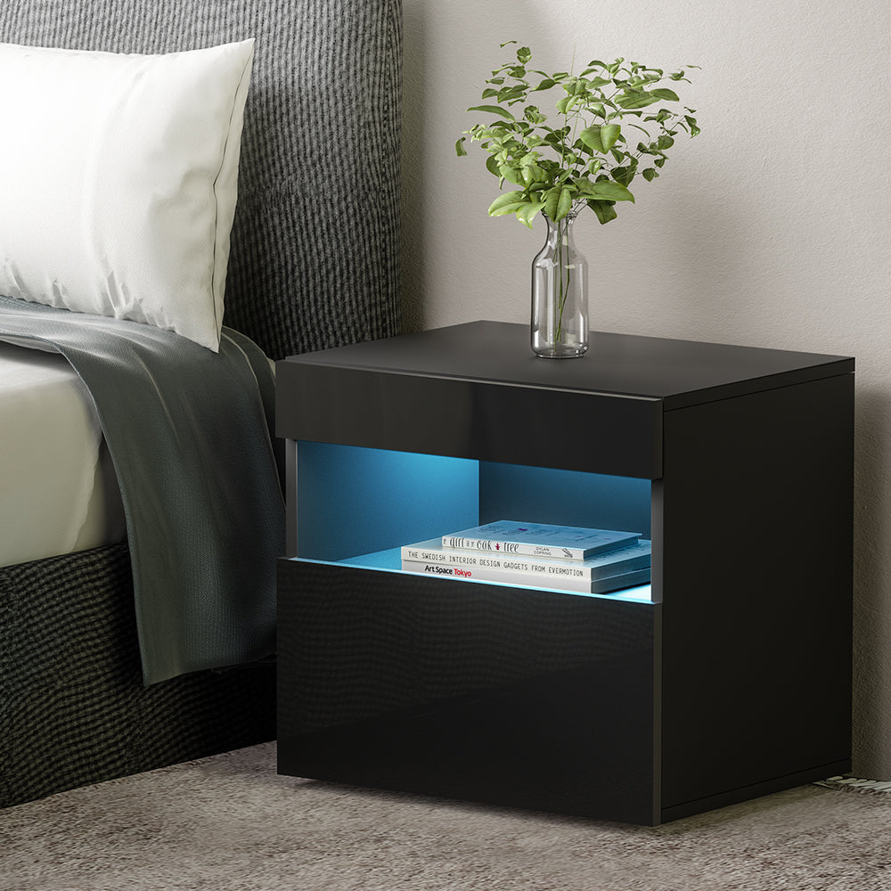 Artiss Bedside Table LED - HERES Black-6