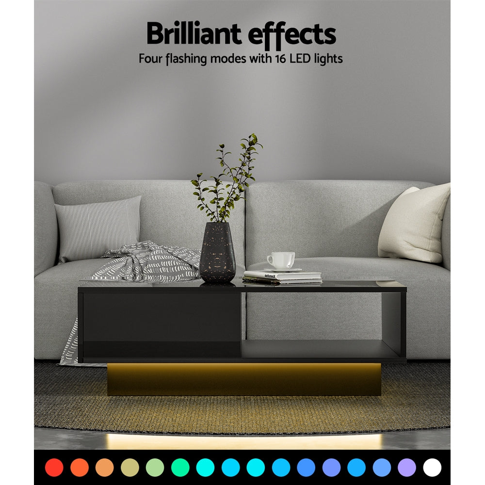 Artiss Coffee Table Led Lights Black-4