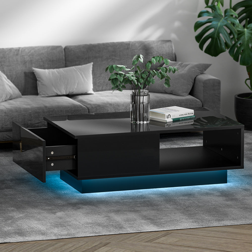 Artiss Coffee Table Led Lights Black-7