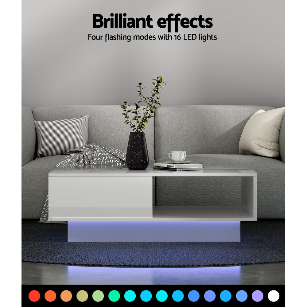 Artiss Coffee Table Led Lights White-3