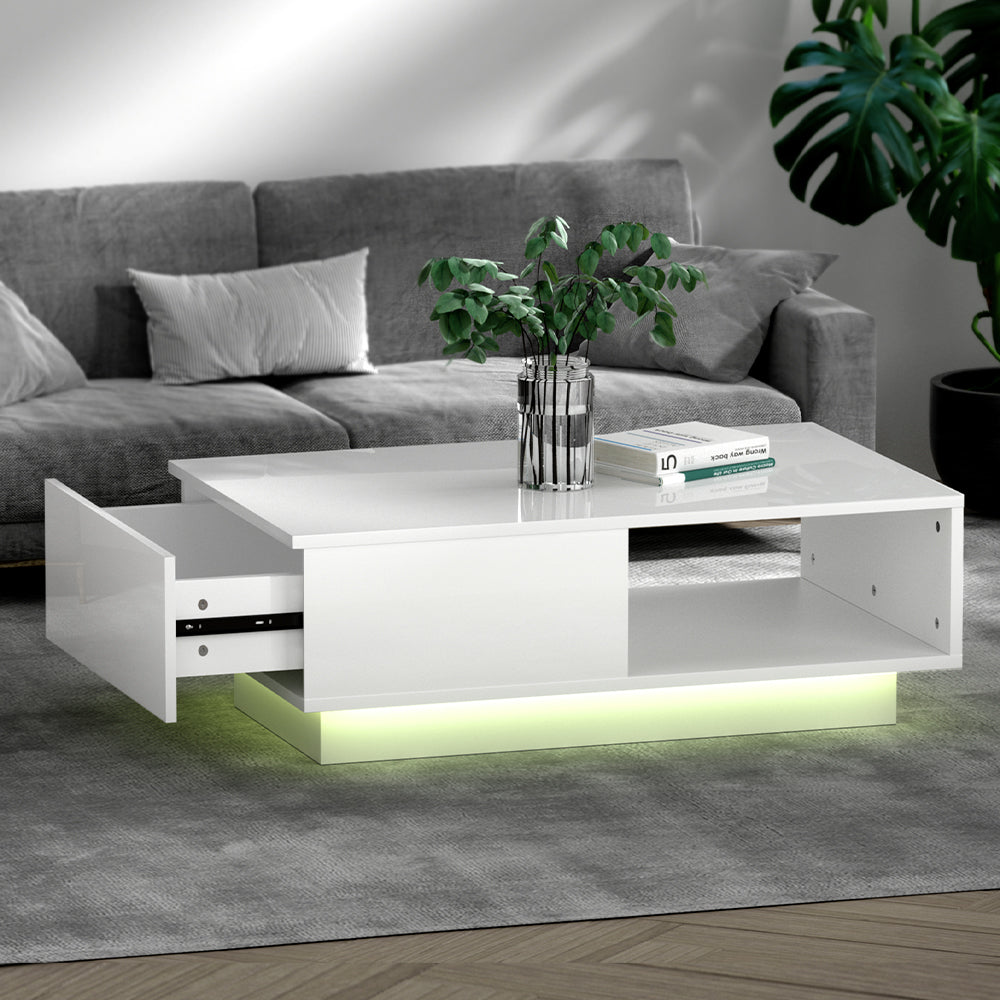 Artiss Coffee Table Led Lights White-6