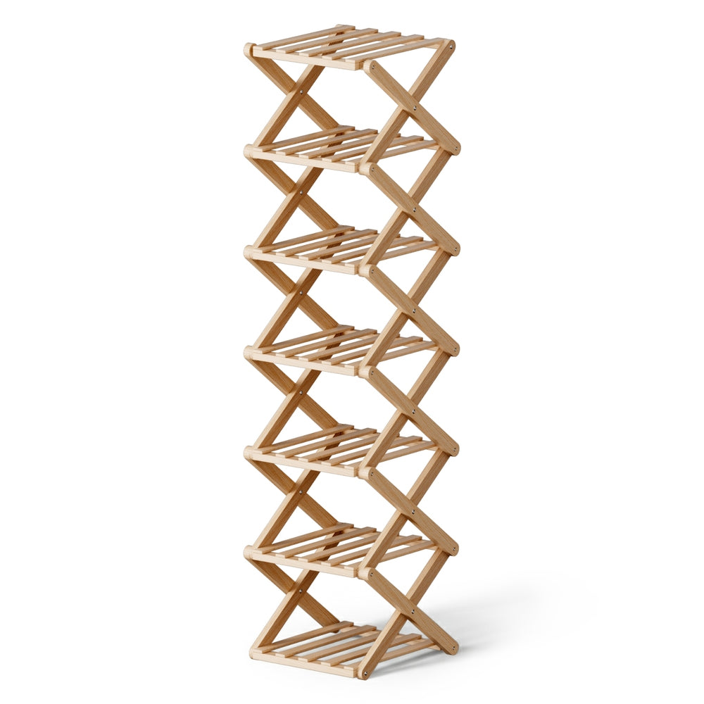 Artiss 7 Tier Bamboo Foldable Shoe Rack Organizer Entryway-0