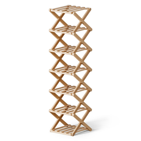 Artiss 7 Tier Bamboo Foldable Shoe Rack Organizer Entryway-0