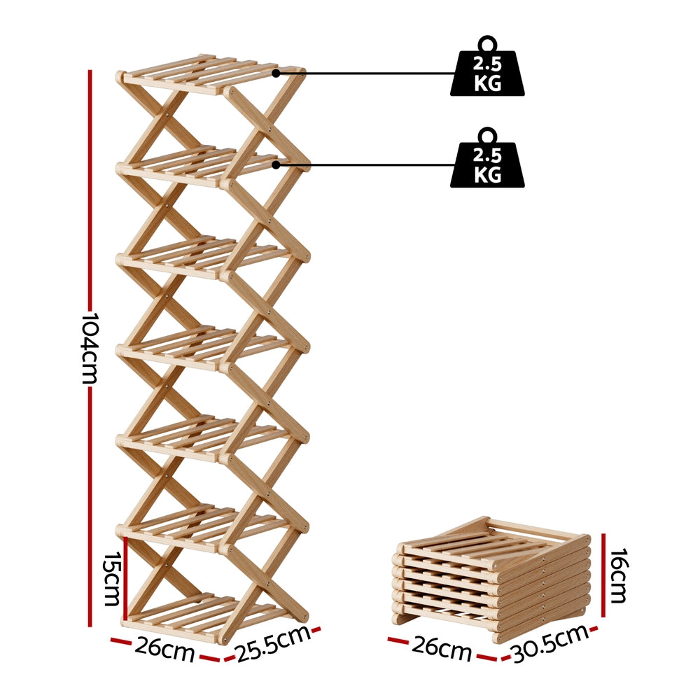 Artiss 7 Tier Bamboo Foldable Shoe Rack Organizer Entryway-2
