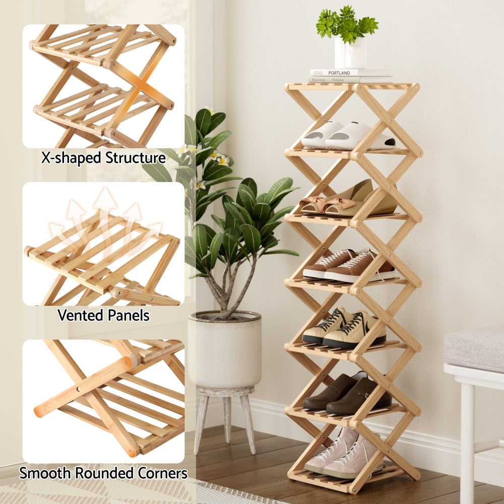 Artiss 7 Tier Bamboo Foldable Shoe Rack Organizer Entryway-5