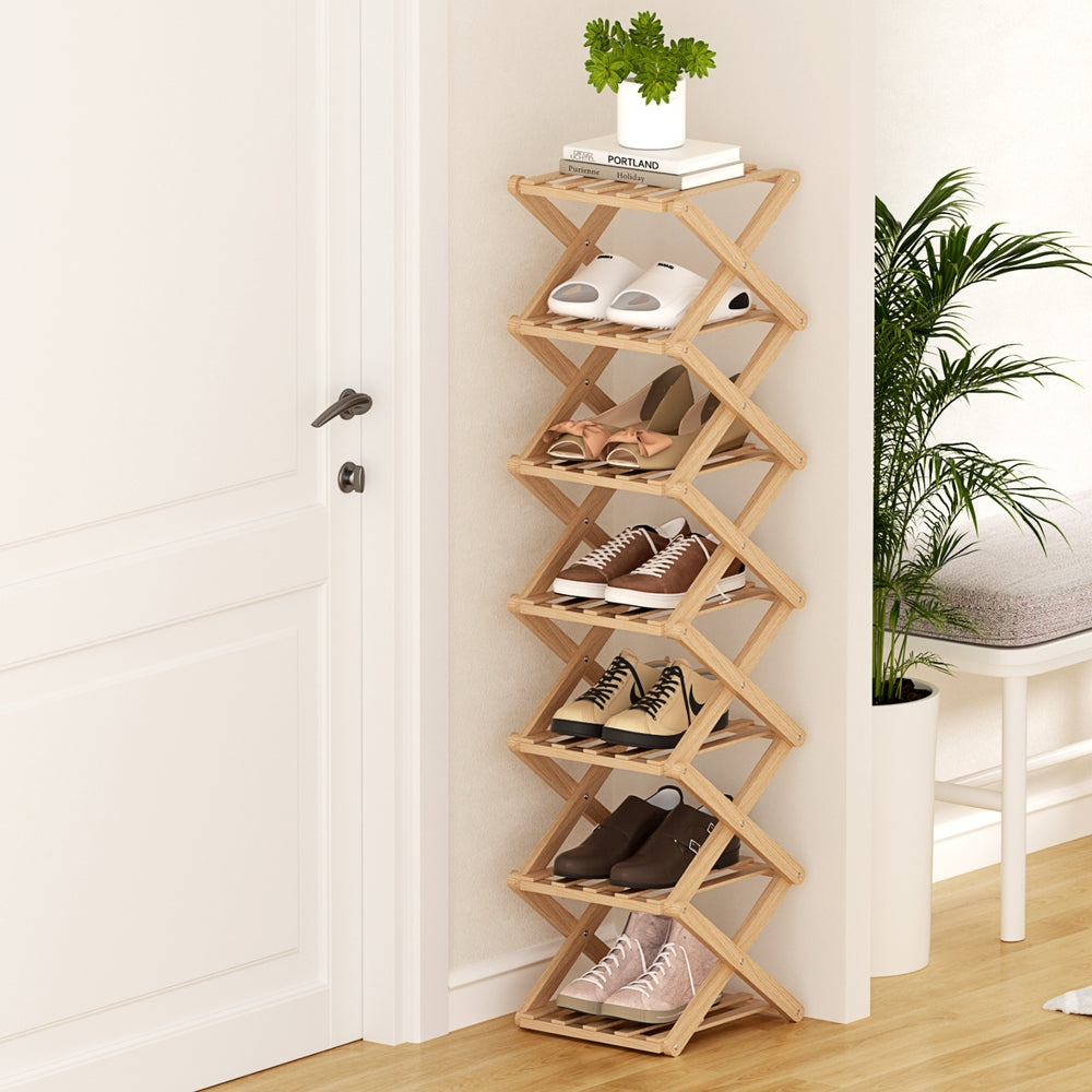 Artiss 7 Tier Bamboo Foldable Shoe Rack Organizer Entryway-7