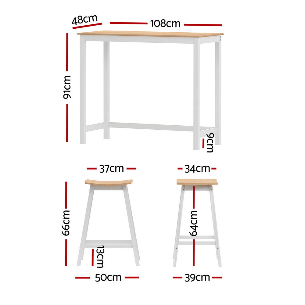 Artiss Bar Table and Stools Set Dining Desk Solid Wood Kitchen Chairs Cafe Pub-1