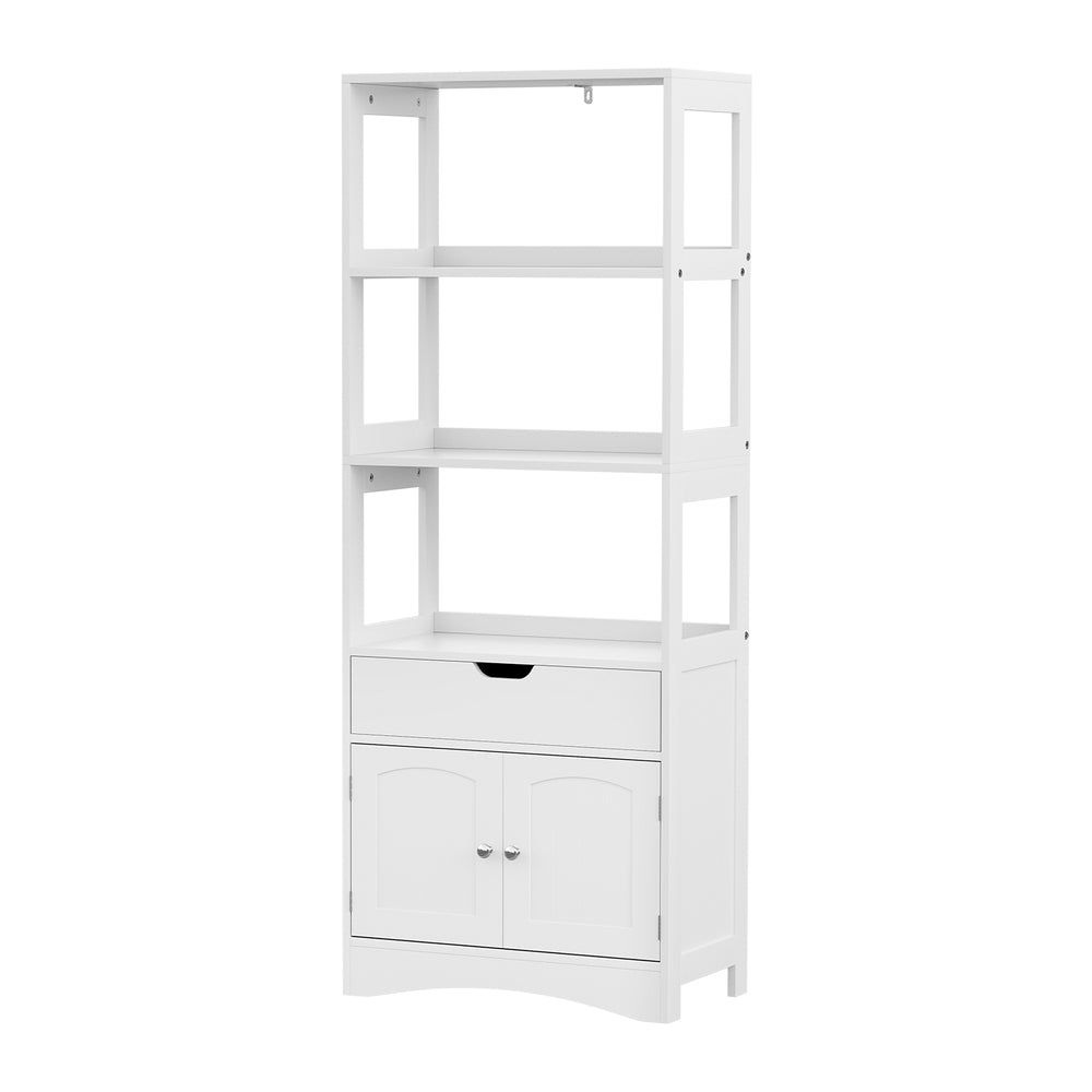 Artiss Bathroom Floor Storage Cabinet with 2 Drawers 3 Open Shelves 2 Doors White-0