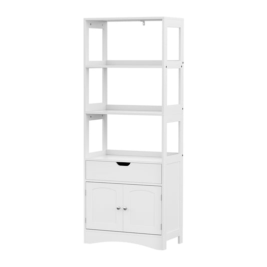 Artiss Bathroom Floor Storage Cabinet with 2 Drawers 3 Open Shelves 2 Doors White-0