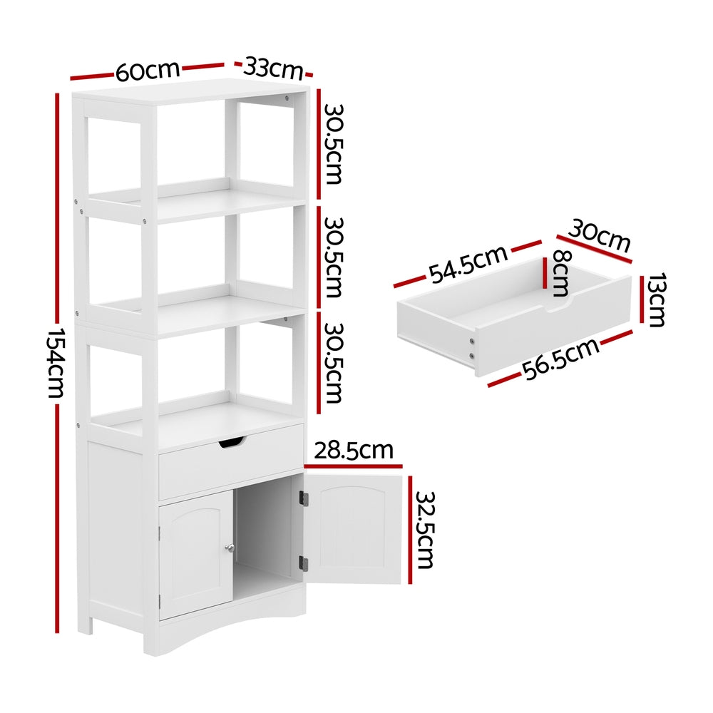 Artiss Bathroom Floor Storage Cabinet with 2 Drawers 3 Open Shelves 2 Doors White-1