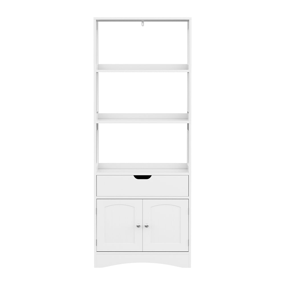 Artiss Bathroom Floor Storage Cabinet with 2 Drawers 3 Open Shelves 2 Doors White-2