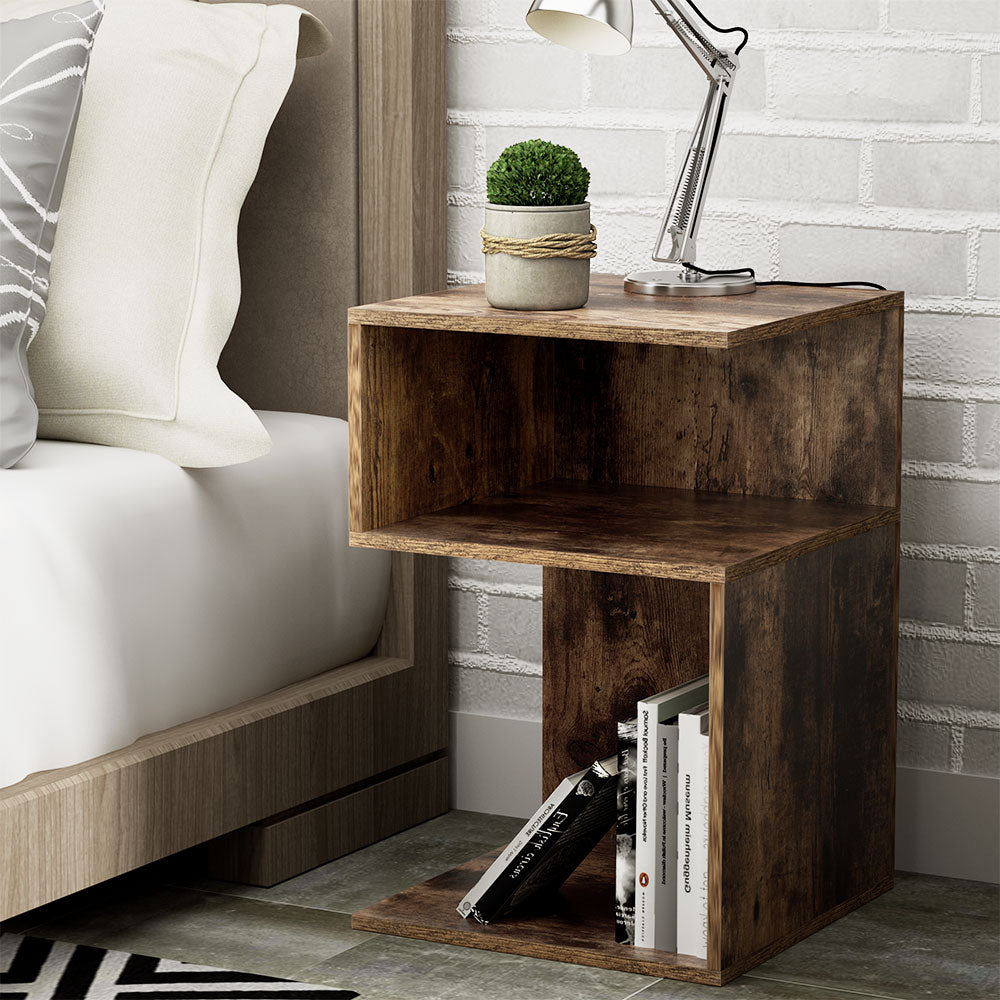 Artiss Bedside Table Shelves Side End Table Storage Nightstand Rust Oak UMENI-6