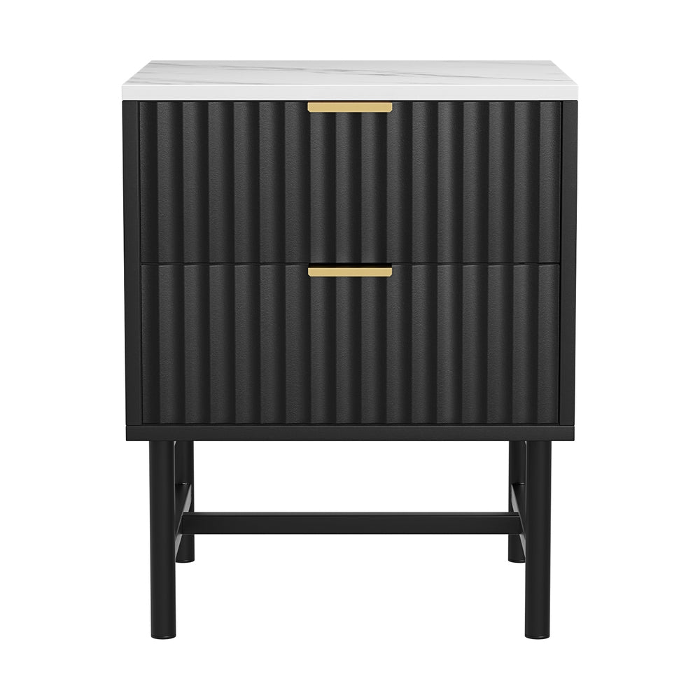 Artiss Bedside Table 2 Drawers - Black-2