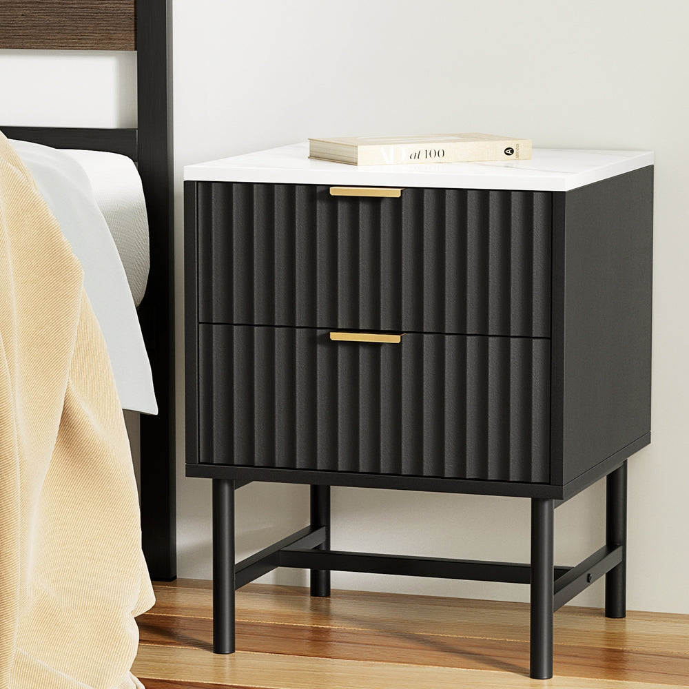 Artiss Bedside Table 2 Drawers - Black-0
