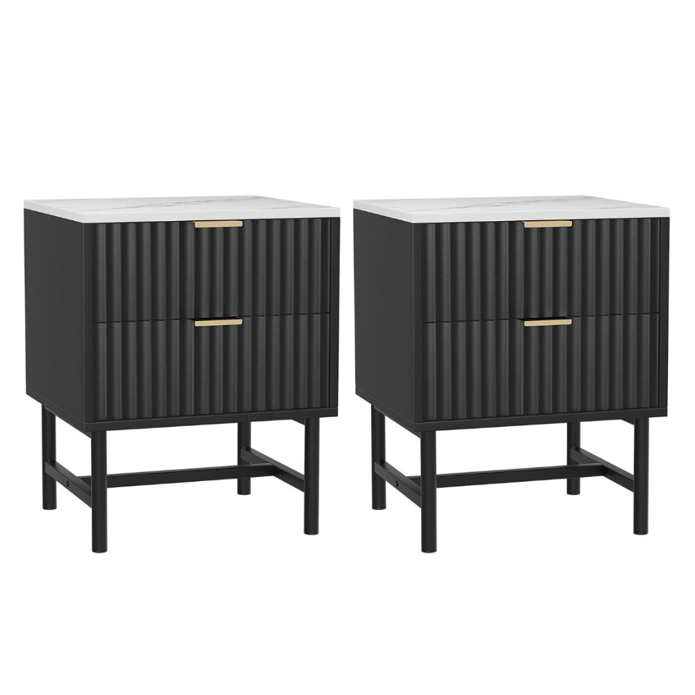 Artiss 2x Bedside Table 2 Drawers - Black-0