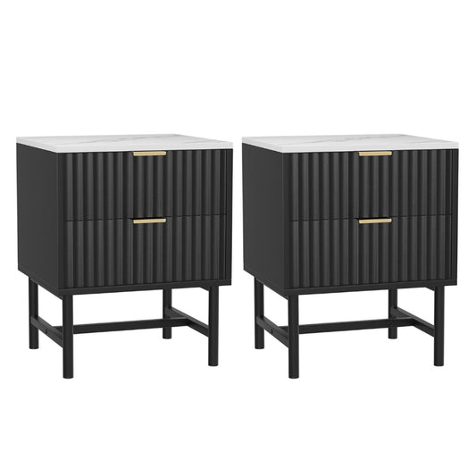Artiss 2x Bedside Table 2 Drawers - Black-0