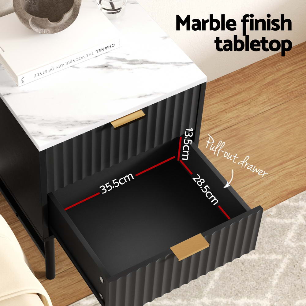 Artiss 2x Bedside Table 2 Drawers - Black-3