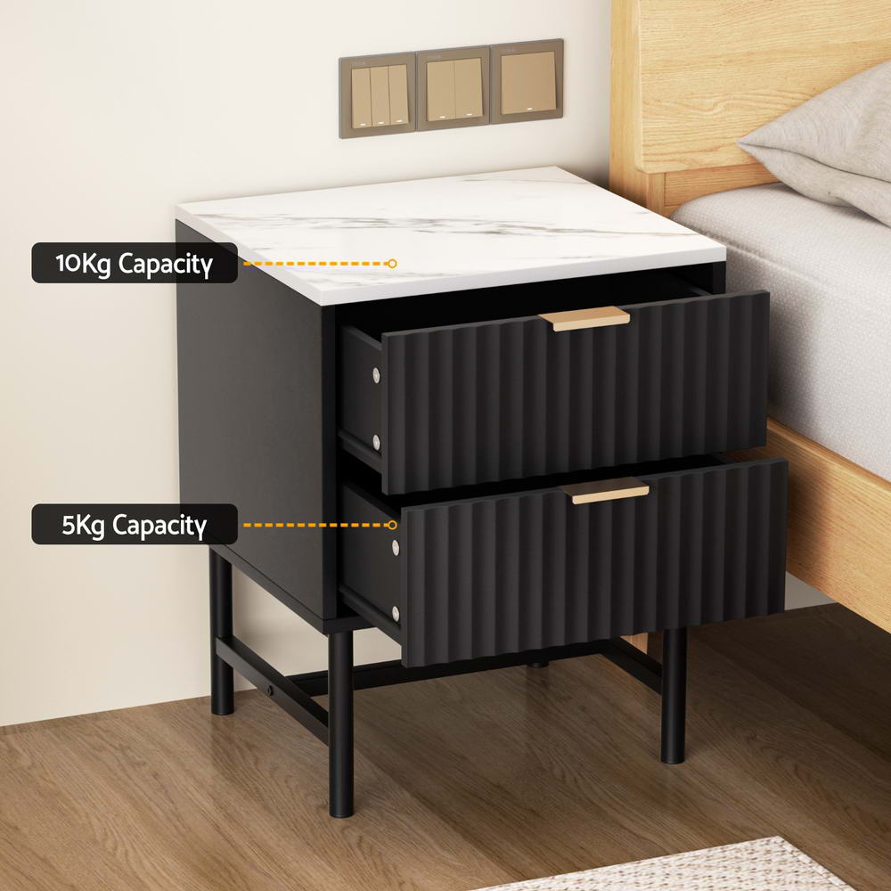 Artiss 2x Bedside Table 2 Drawers - Black-4