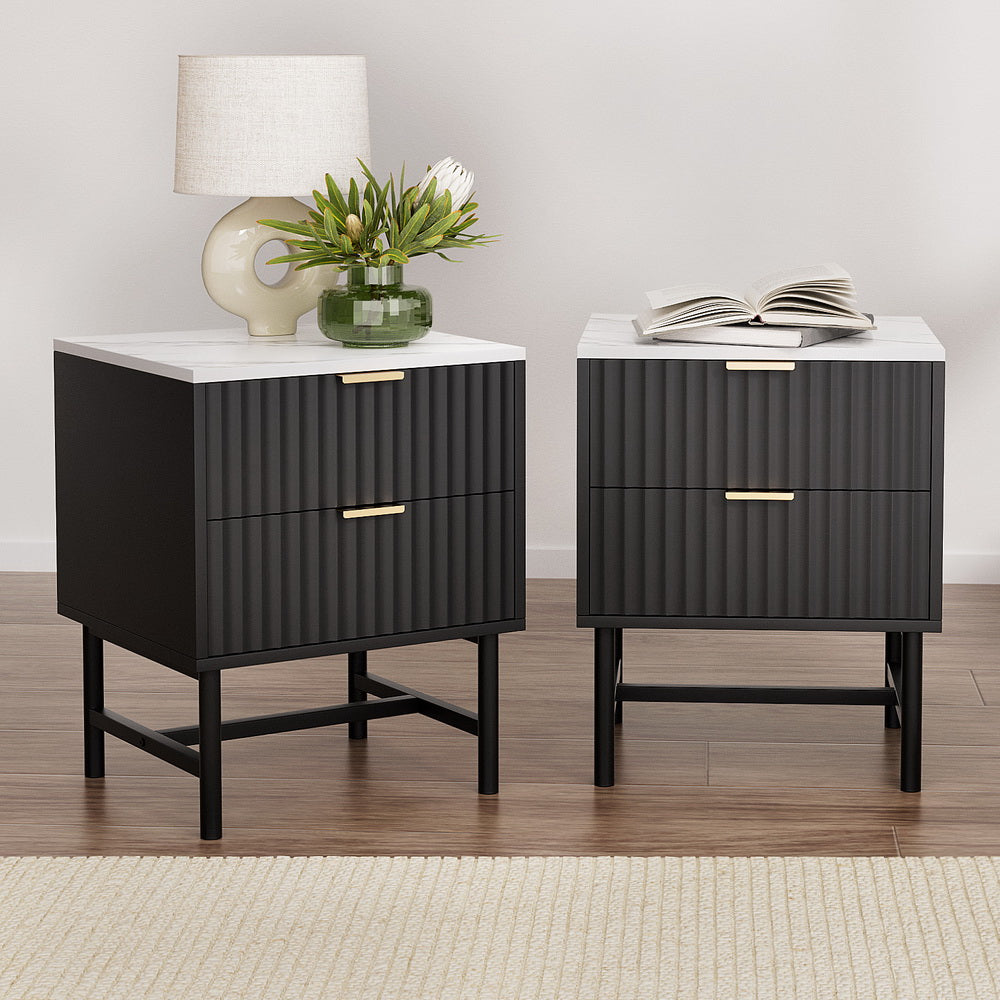 Artiss 2x Bedside Table 2 Drawers - Black-6