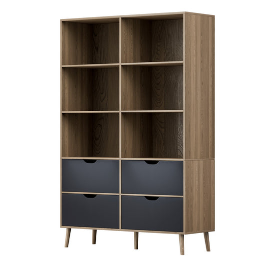 Artiss Bookshelf with 4 Drawers - MITZI Oak and Blue-0