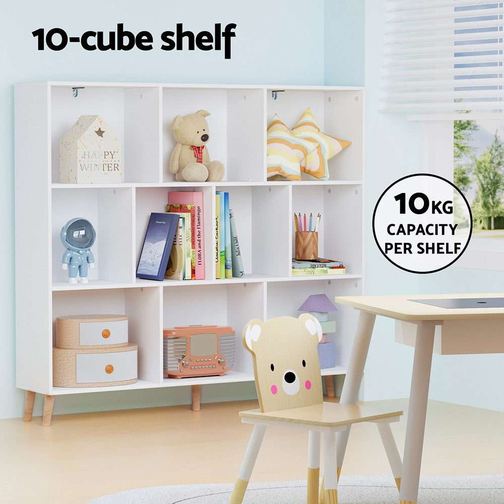 Artiss Bookshelf 3 Tiers 10 Cubes - CORA White-3