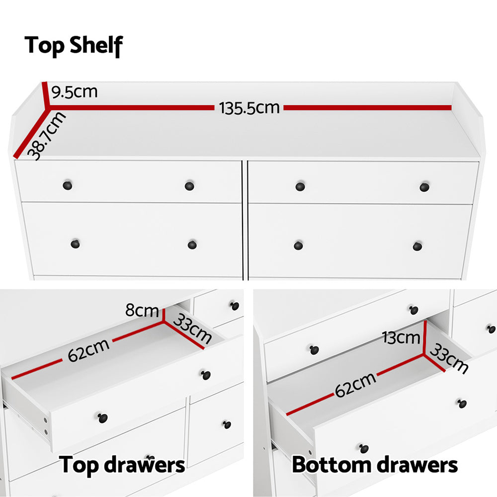 Artiss 6 Chest of Drawers - PETE White-6