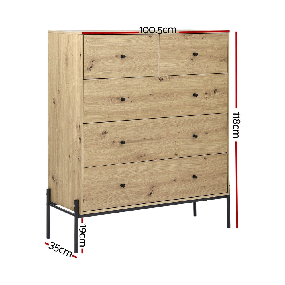 Artiss 5 Chest of Drawers - ARNO Pine-1