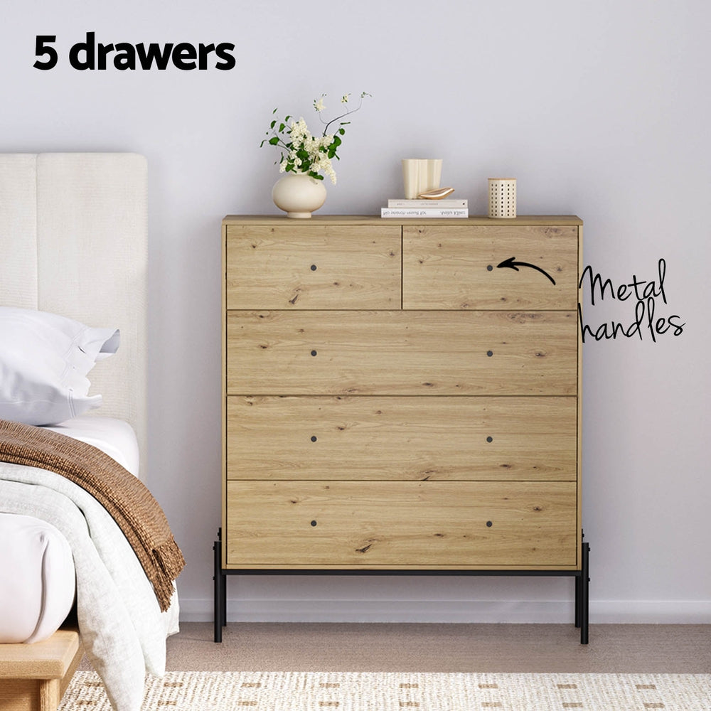 Artiss 5 Chest of Drawers - ARNO Pine-3