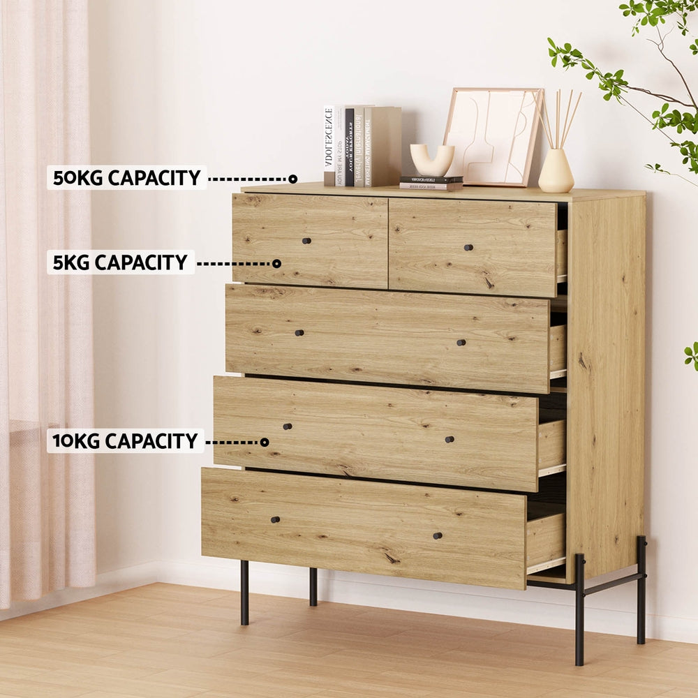 Artiss 5 Chest of Drawers - ARNO Pine-4