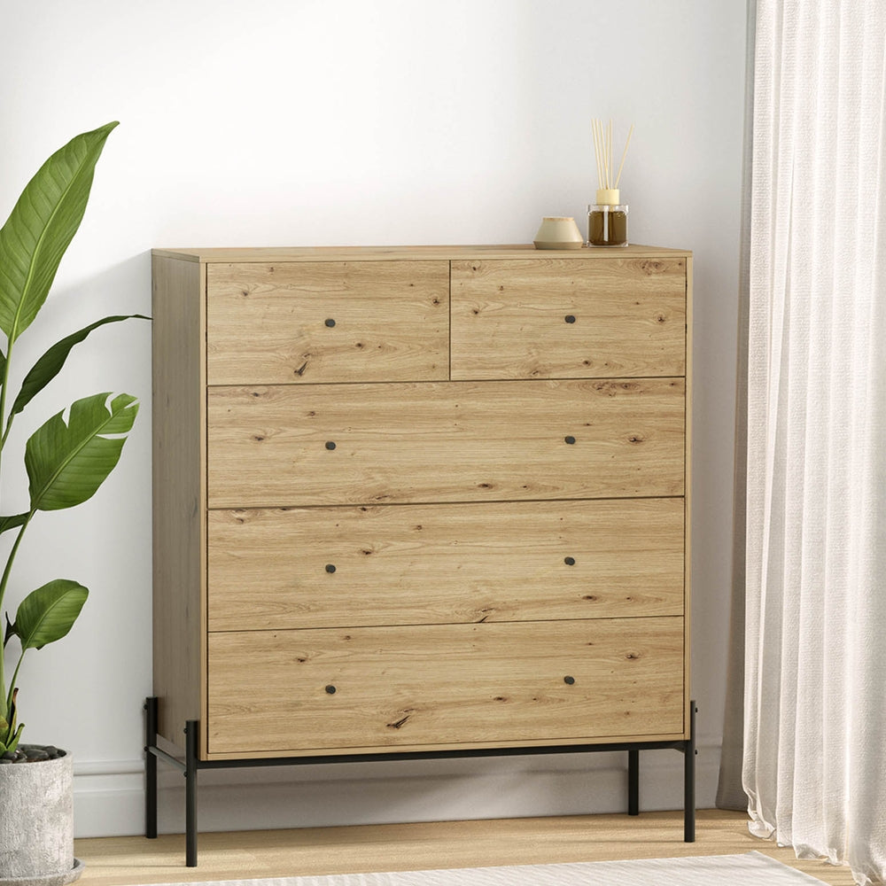 Artiss 5 Chest of Drawers - ARNO Pine-6