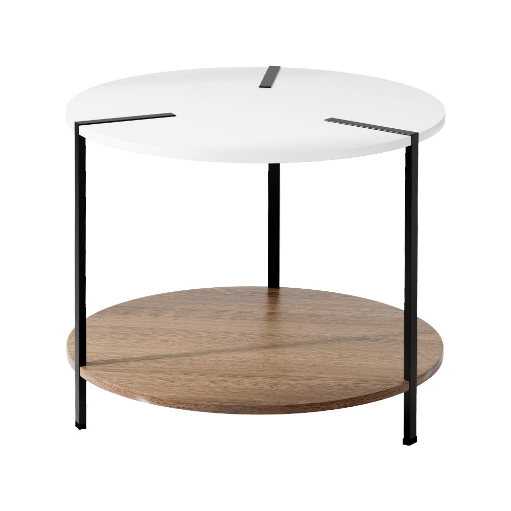 Artiss Coffee Table Side Table Round White Cedric-0