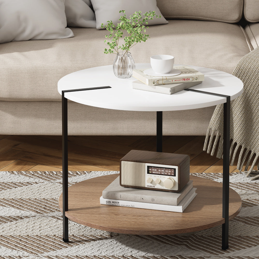 Artiss Coffee Table Side Table Round White Cedric-6