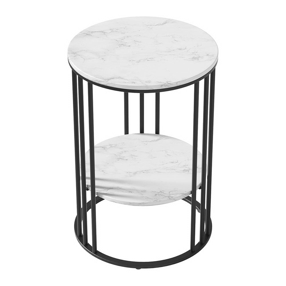 Artiss Coffee Table 2-Tier Round Marble Effect-2