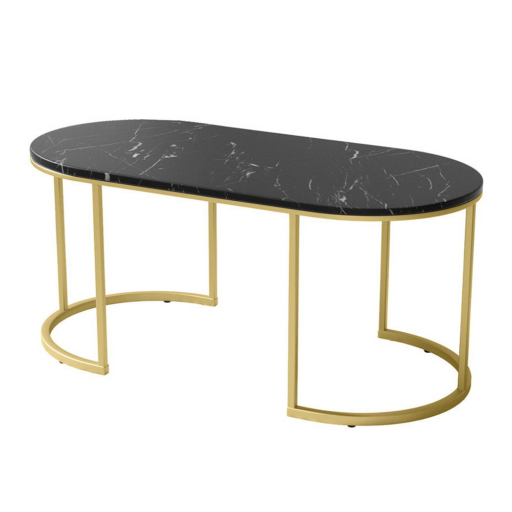 Artiss Coffee Table Marble Effect Black-0