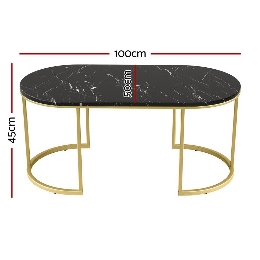 Artiss Coffee Table Marble Effect Black-1