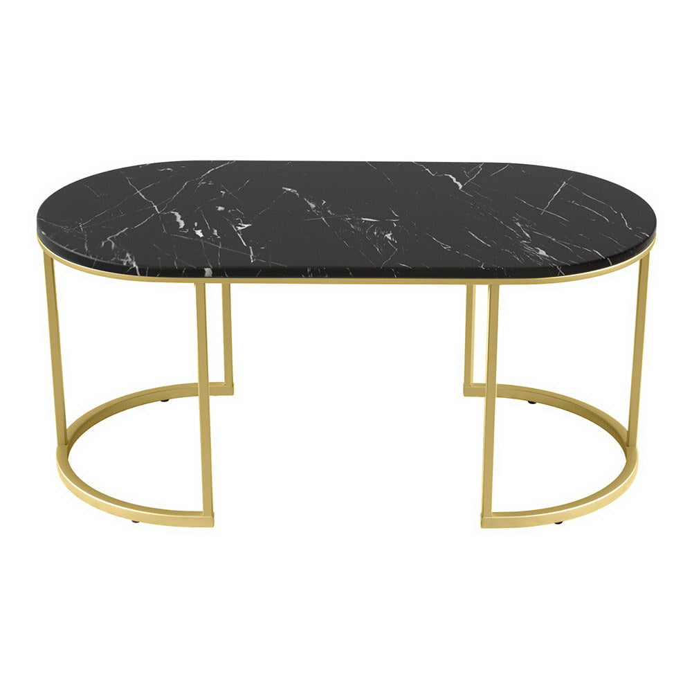 Artiss Coffee Table Marble Effect Black-2